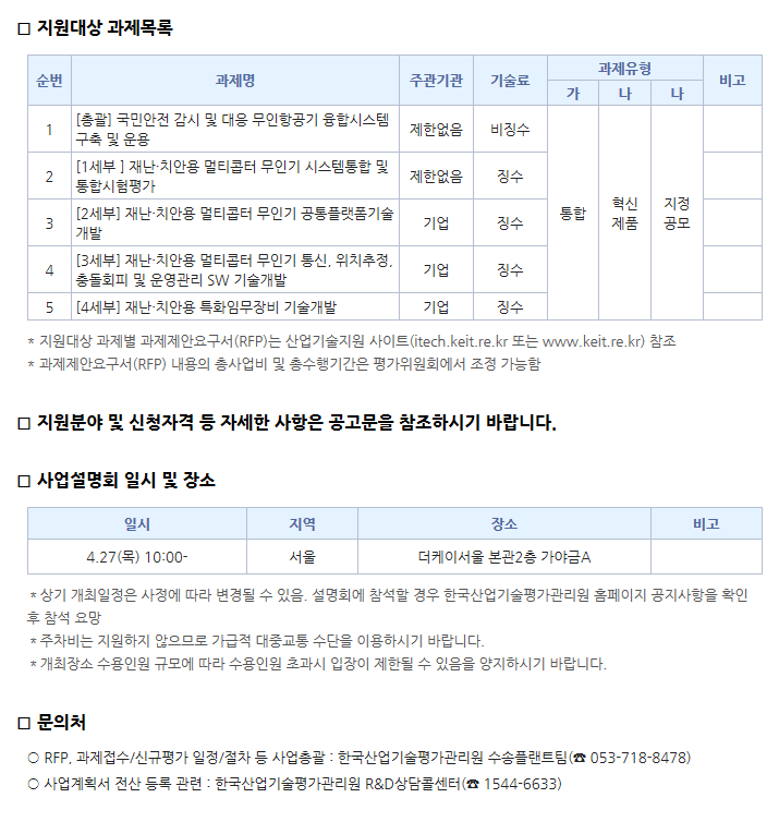 2017년도 국민안전 대응 무인항공기융합시스템 구축 및 운용사업 신규지원 대상과제 공고