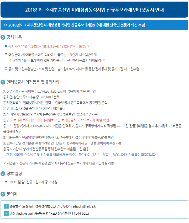 2018년도 소재부품산업 미래성장동력사업 신규후보과제 인터넷공시 안내