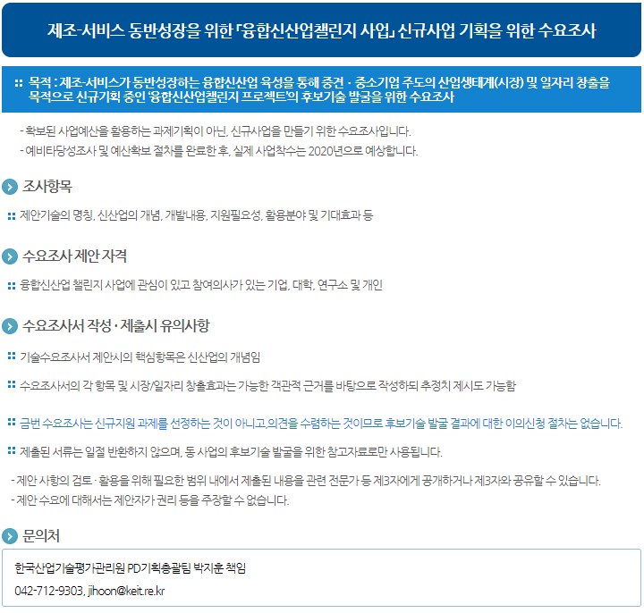 융합신산업챌린지 사업 신규사업 기획을 위한 수요조사