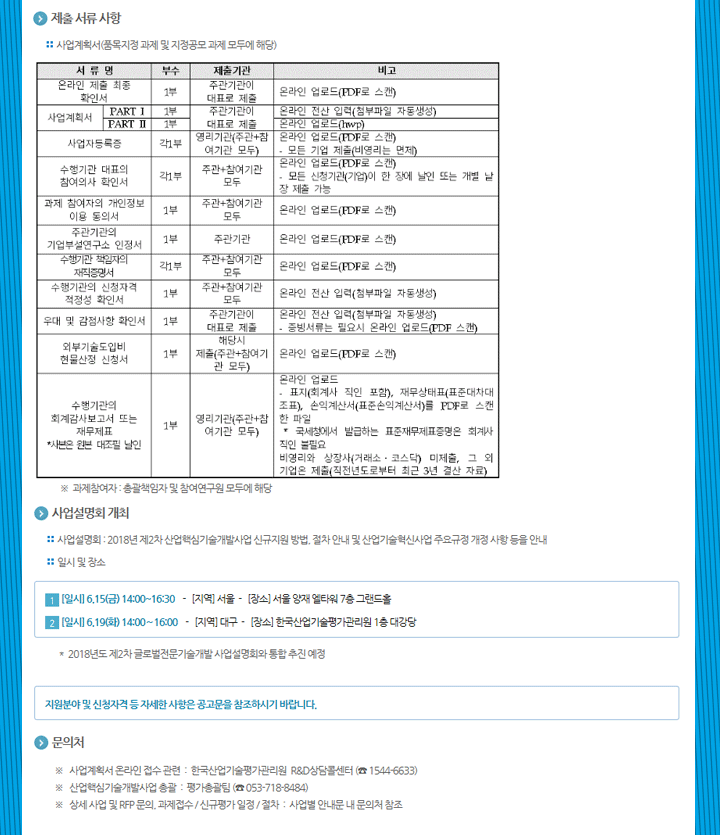 2018년도 제2차 산업핵심기술개발사업 신규지원 대상과제 공고