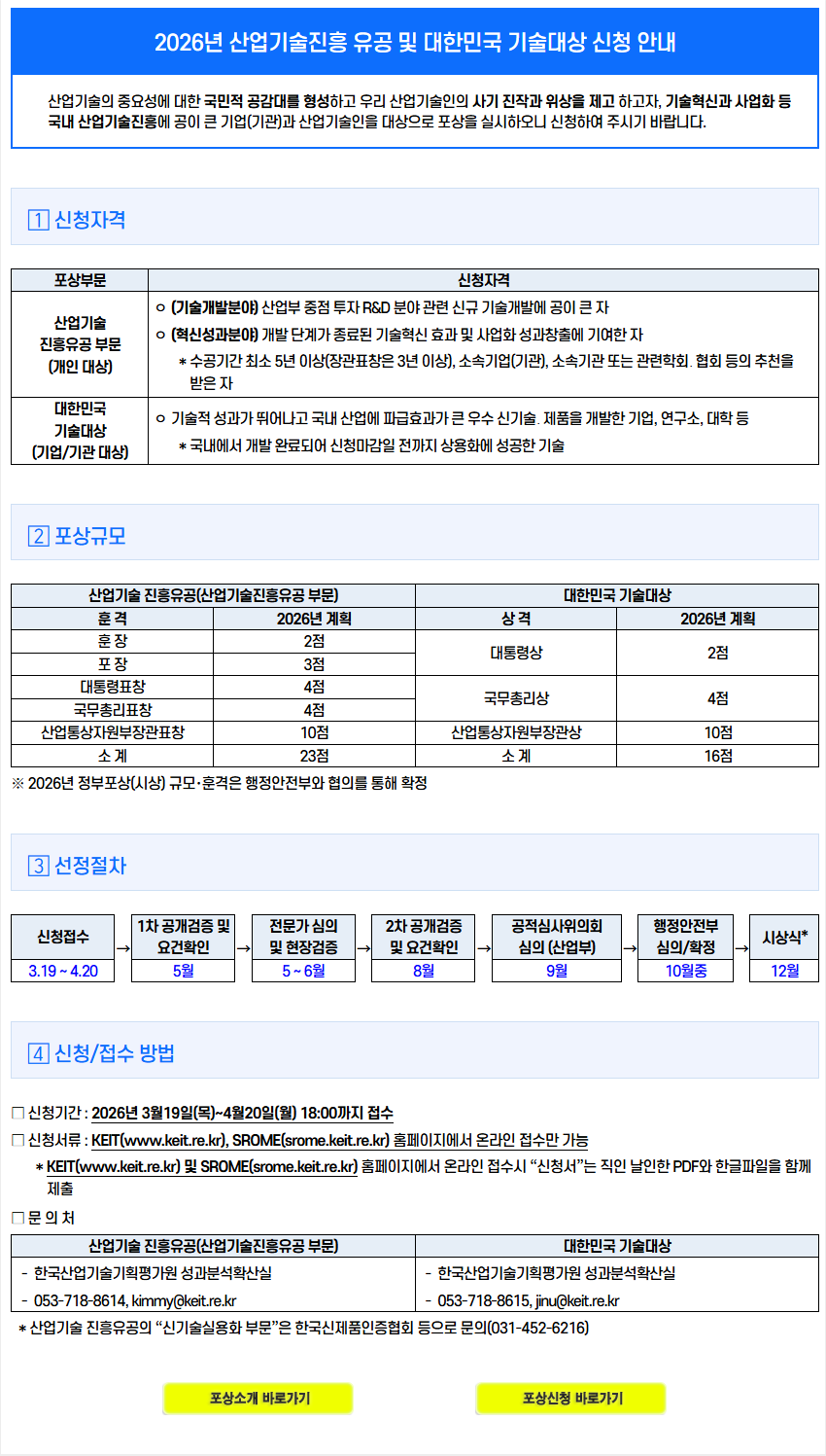 2026년 산업기술진흥 유공 및 대한민국 기술대상 신청 안내